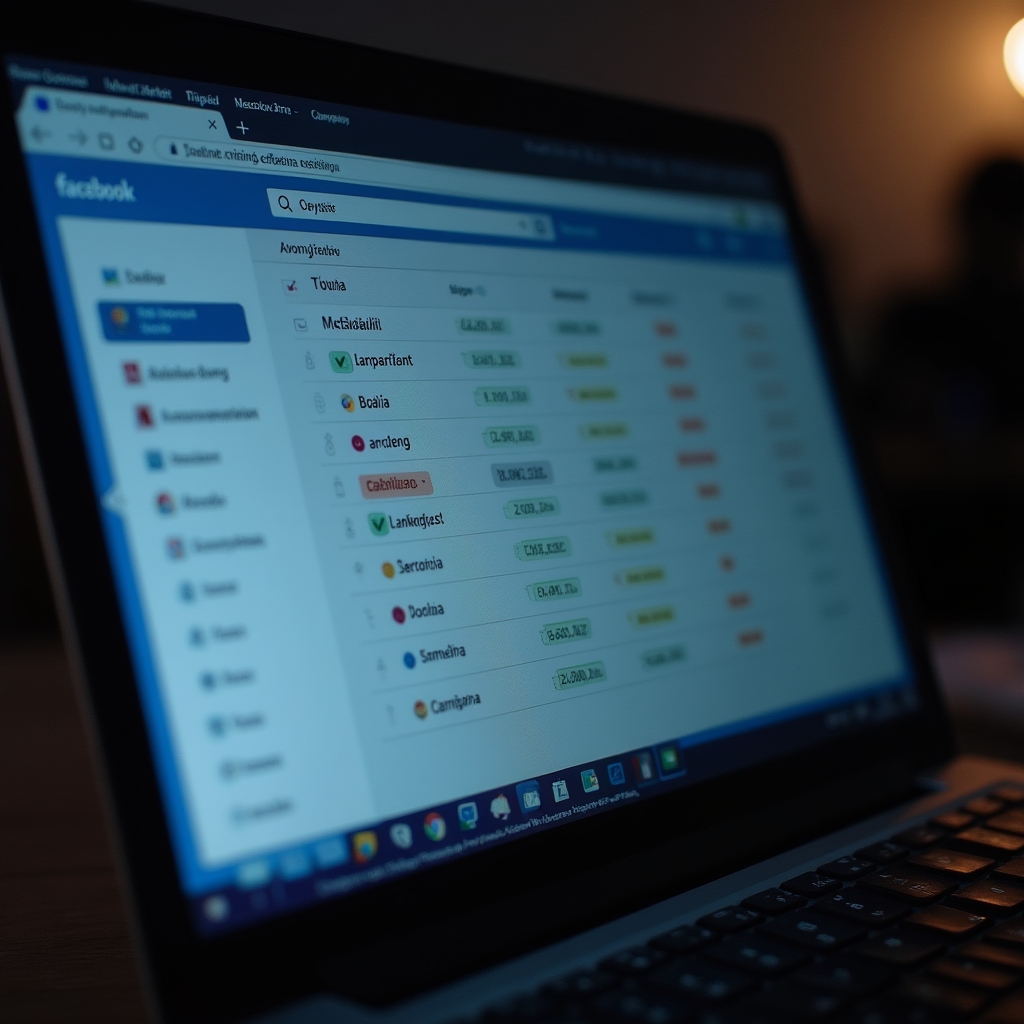 Ecran Facebook Ads Manager cu raport detaliat de performanță